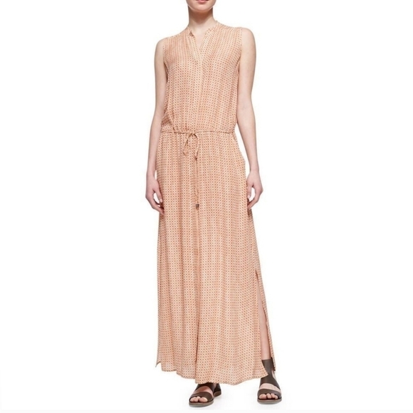 VINCE Coral Mix Printed Georgette Maxi Dress Size XS, Silk, Button/Tie Front - Picture 1 of 12